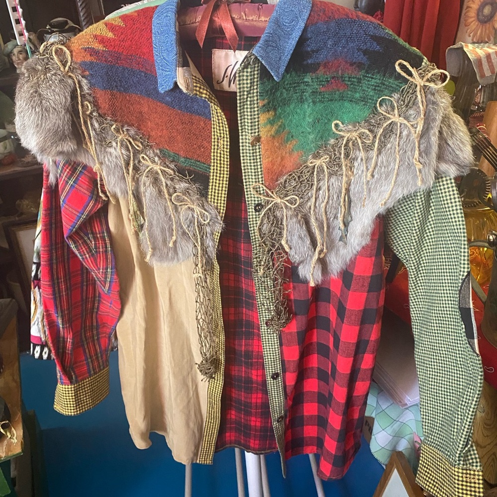 Multi-Pattern Patchwork Women’s Fringe Collar Jac… - image 1